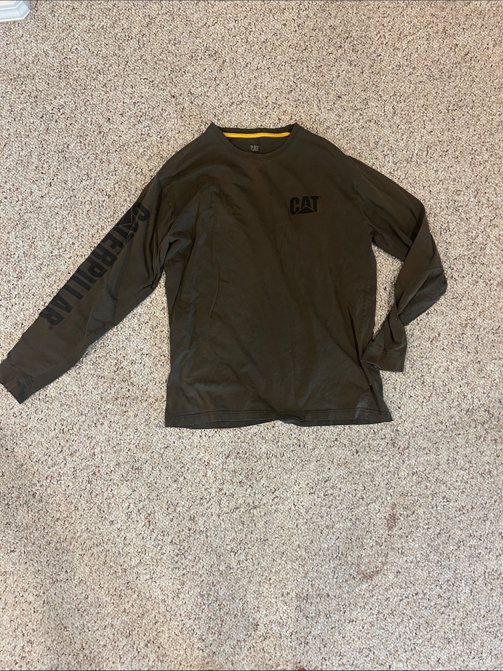 Caterpillar Long Sleeve Tee in Olive Green with Black Logo